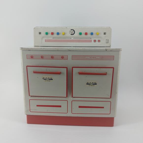 Wizard Just Like Mom Red White Metal Play stove 1950's USA - Picture 1 of 16